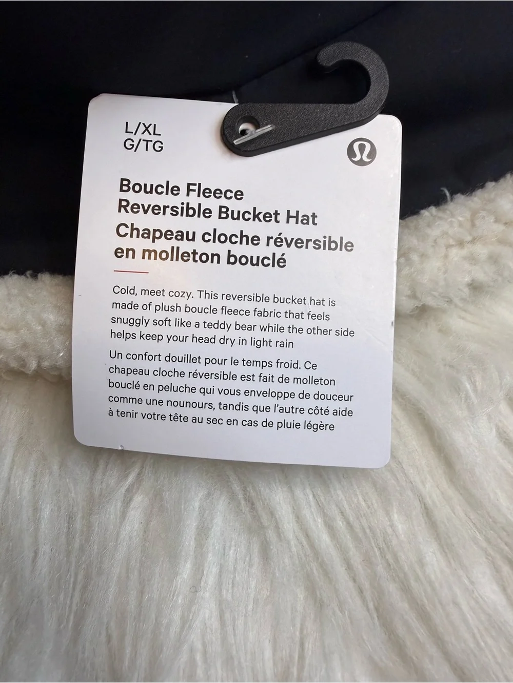 Lululemon Boucle Fleece Reversible Bucket Hat NWT BLK/LTIV Size L/XL